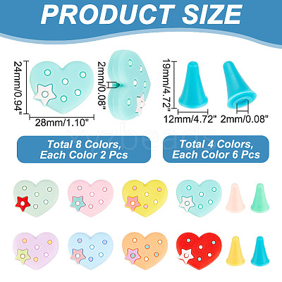 Silicone Heart & Synthetic Rubber Cone Knitting Needle Point Protectors DIY-NB0010-18-1