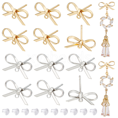 24Pcs 2 Colors Bowknot Brass Stud Earring Findings KK-BC0013-68-1