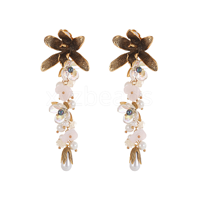 Flower Brass Stud Earrings STAS-OY015-40G-1