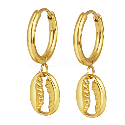 Summer Beach Shell Shape 304 Stainless Steel Huggie Hoop Dangle Earrings for Women WM0580-2-1