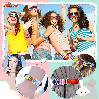 200Pcs 2 Styles Stripe Resin Beads RESI-YW0002-11-1