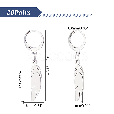 20 Pairs Feather Dangle Leverback Earrings EJEW-UN0001-86-1