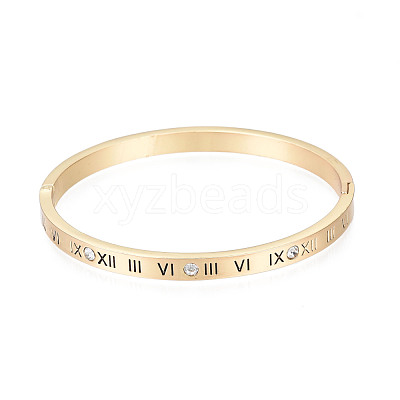 Roman Numeral Brass Hinged Bangle with Crystal Rhinestone for Women BJEW-S118-126G-1