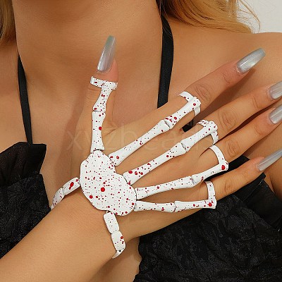 Halloween Spray Printed Alloy Finger Ring Stretch Bracelets LS-BJEW-P367-02-1