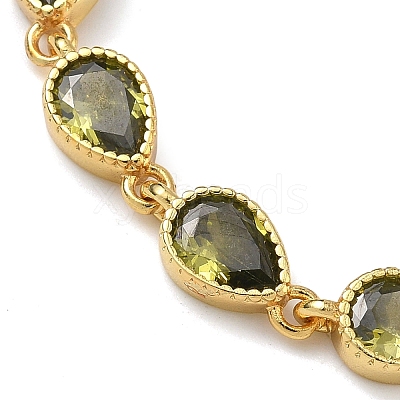Teardrop Brass Pave Cubic Zirconia Link Chain Bracelets for Women BJEW-P385-06G-02-1