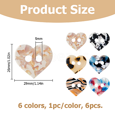 6Pcs 6 Colors Cellulose Acetate Buttons BUTT-HS0001-06-1