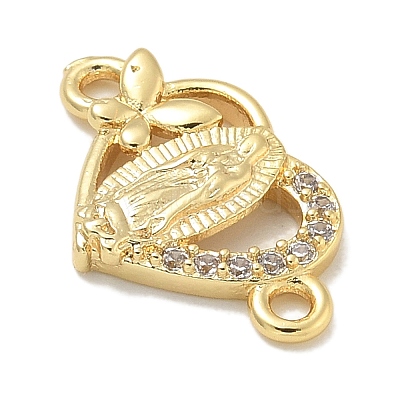 Rack Plating Brass Micro Pave Clear Cubic Zirconia Religion Heart Virgin Mary Connector Charms KK-L224-099G-01-1
