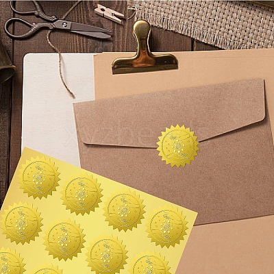 12 Sheets Self Adhesive Gold Foil Embossed Stickers DIY-WH0451-050-1