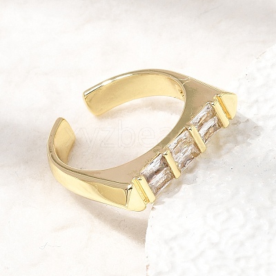 Brass Micro Pave Cubic Zirconia Cuff Open Rings for Women RJEW-L343-02G-06-1