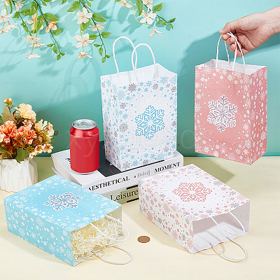 32Pcs 4 Colors Christmas Snowflake Printed Paper Storage Tote Bags ABAG-BC0001-65-1