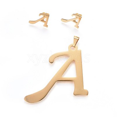 304 Stainless Steel Pendants and Stud Earrings Jewelry Sets SJEW-P100-01G-1