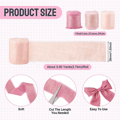 3 Rolls 3 Colors Polyester Frayed Fringe Ribbon OCOR-TA0003-80-1