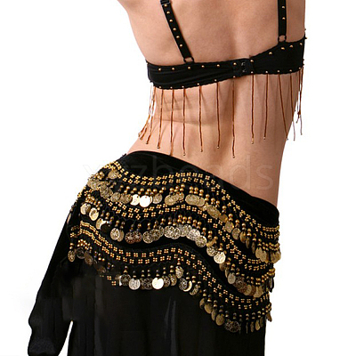 Alloy Coin Tassel Cloth Chain Belts for Dancer DIY-WH0888-880B-1