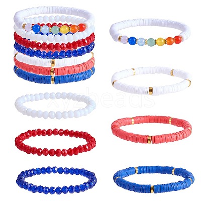 7Pcs 7 Style Handmade Polymer Clay Heishi Surfer Stretch Bracelets Set BJEW-SW00075-1