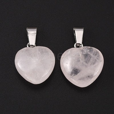 Heart Natural Rose Quartz Pendants X-G-Q371-07-1