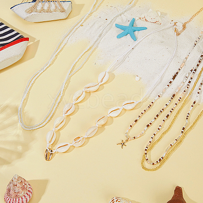 6Pcs 6 Styles Summer Beach Glass Seed Beads and Natural Cowrie Shell Beaded Waist Belly Chains Sets for Women AJEW-WH20019-89-1