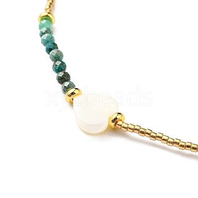 Adjustable Miyuki Seed & White Shell & Natural African Turquoise Beaded Necklaces NJEW-O127-02-1