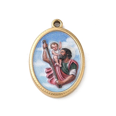 304 Stainless Steel Printed Religion Pendants STAS-G387-03G-10-1