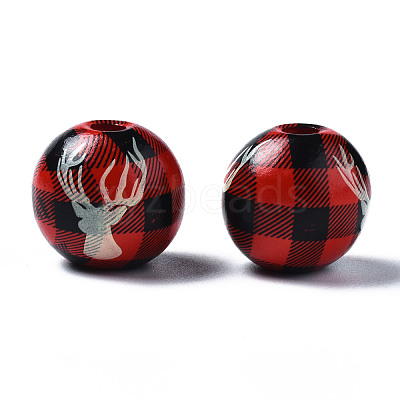 Painted Natural Wood European Beads WOOD-S057-036A-1