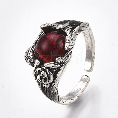Alloy Glass Cuff Finger Rings RJEW-T006-24-1