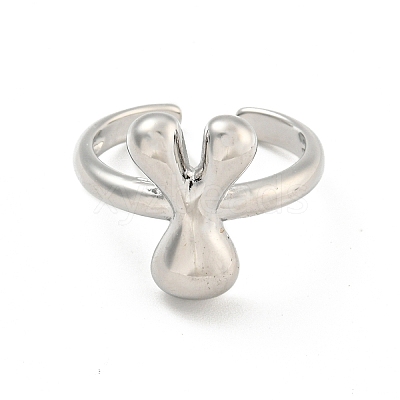 Brass Letter Open Cuff Rings for Women RJEW-G313-01Y-P-1
