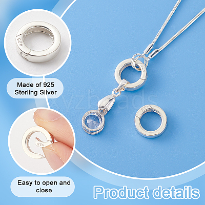 2pcs 925 Sterling Silver Spring Gate Rings with 925 Stamp STER-PH0002-15-1