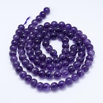 Natural Amethyst Round Bead Strands G-M212-8mm-01B-1