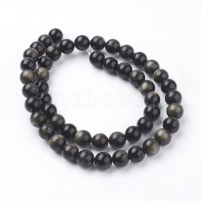 Natural Golden Sheen Obsidian Beads Strands G-C068-8mm-9-1