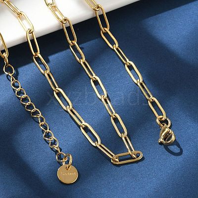 Ion Plating(IP) 304 Stainless Steel Paperclip Chain Necklace X-NJEW-D045-14G-1