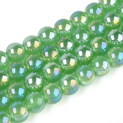 Electroplate Imitation Jade Glass Beads Strands GLAA-T032-J8mm-AB05-1