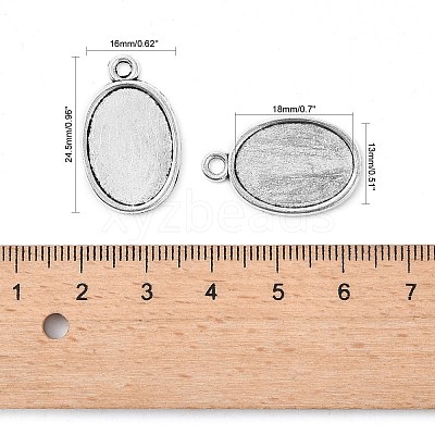 Tibetan Style Antique Silver Alloy Flat Oval Pendant Cabochon Settings X-TIBEP-M022-36AS-1