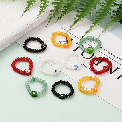 Dyed Natural Malaysia Jade Rondelle Beads Stretch Rings RJEW-JR00313-1