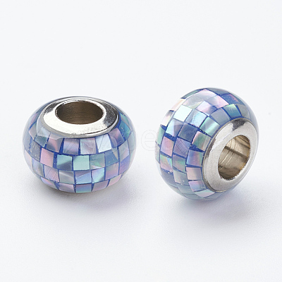 304 Stainless Steel Resin European Beads RPDL-P002-A03-1