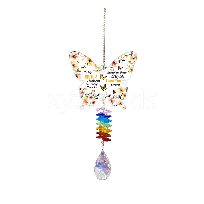 Glass Teardrop Hanging Suncatchers HJEW-WH0201-018-1