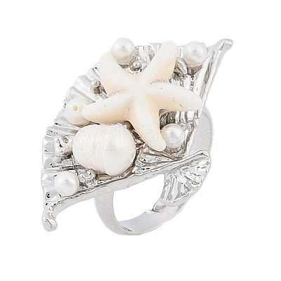Shell Open Cuff Ring for Women RJEW-Z047-01P-03-1