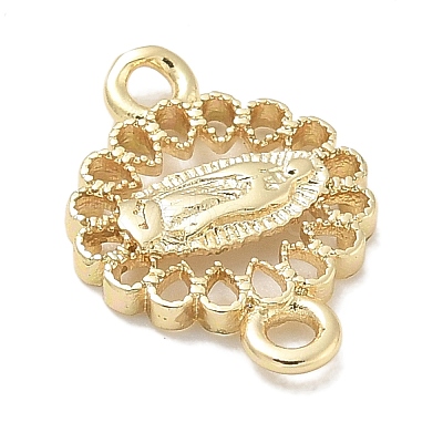 Rack Plating Brass Flat Round Connector Charms KK-L224-095G-01-1