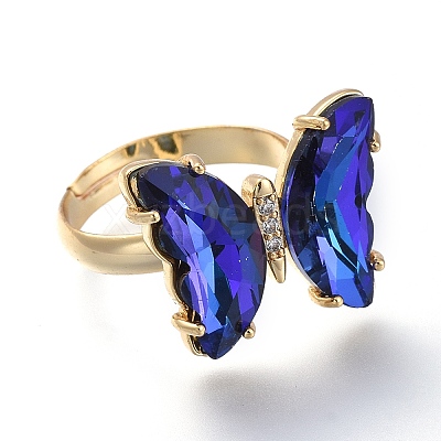 Adjustable Brass Glass Finger Rings RJEW-P148-A01-17-1