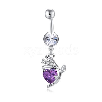 Brass Cubic Zirconia Navel Ring AJEW-EE0004-34B-1