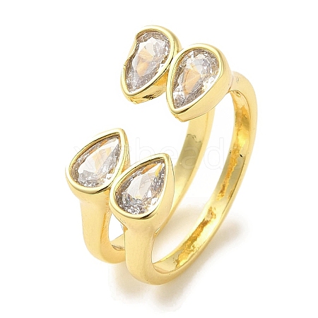 Brass Micro Pave Cubic Zirconia Rings for Women RJEW-E295-45G-1