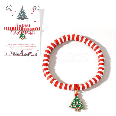 Elegant Christmas Handmade Polymer Clay Heishi Beaded Stretch Bracelets MV9996-51-1