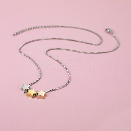 Three-color Star Fashion Stainless Steel Pendant Box Chain Necklaces for Women HQ3053-1