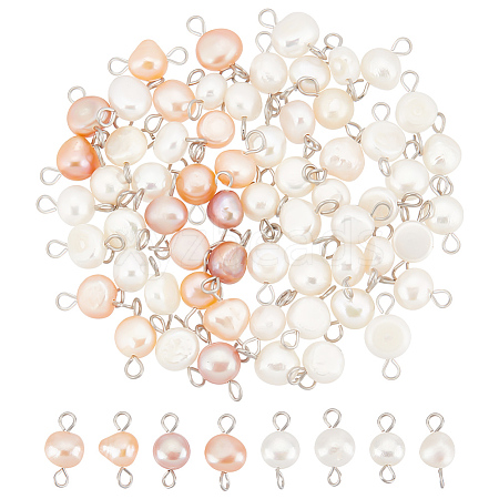 Unicraftale 60Pcs 2 Colors Natural Freshwater Pearl Connector Charms STAS-UN0046-58-1