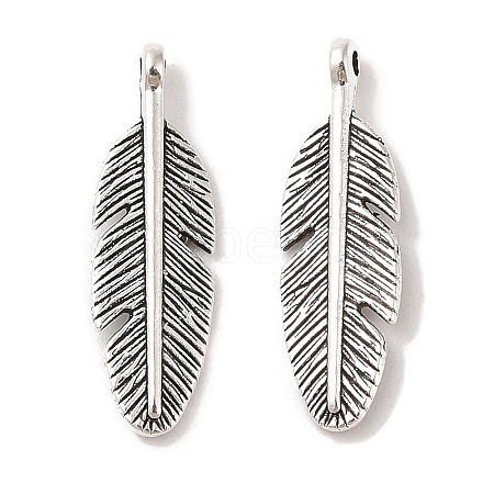 Tibetan Style Alloy Feather Pendants TIBEP-1360-AS-LF-1