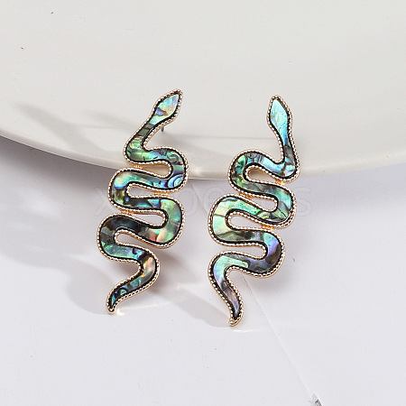 Stylish Leather Abalone Shell Snake Earrings for Women - Long and Unique Personality Jewelry ST2731678-1