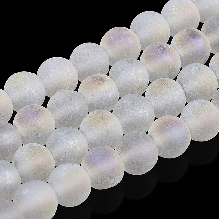 Transparent Frosted Glass Bead Strands GLAA-T032-T8mm-MB13-1