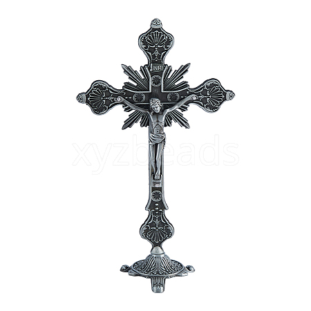 Religion Alloy Crucifix Cross Statue Display Decorations DJEW-WH0043-105A-1