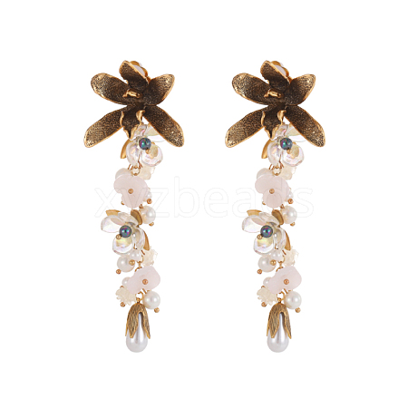 Flower Brass Stud Earrings STAS-OY015-40G-1