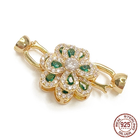 925 Sterling Silver Micro Pave Lime Green Cubic Zirconia Fold Over Clasps STER-P054-04G-1