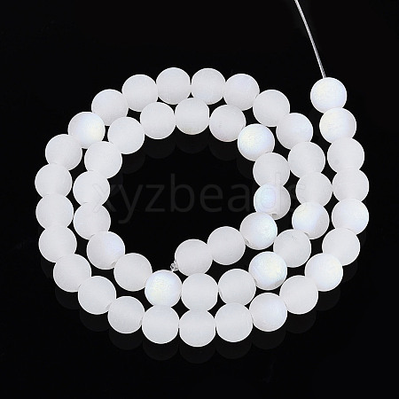 Frosted Imitation Jade Glass Beads Strands GLAA-T032-J8mm-MBB01-1