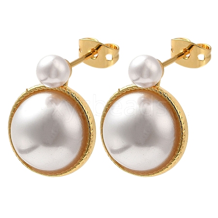 Rack Plating Brass with ABS Plastic Pearl Stud Earrings for Women EJEW-G403-06G-1